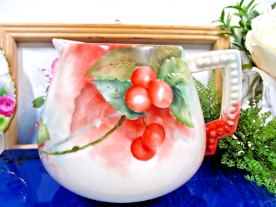 German Pitcher currents  & foliage  fancy handle Porcelain Jug Germany 1940