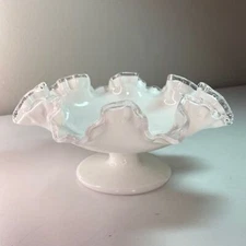 Vintage Fenton Silvercrest Ruffled Pedestal Compote Bowl