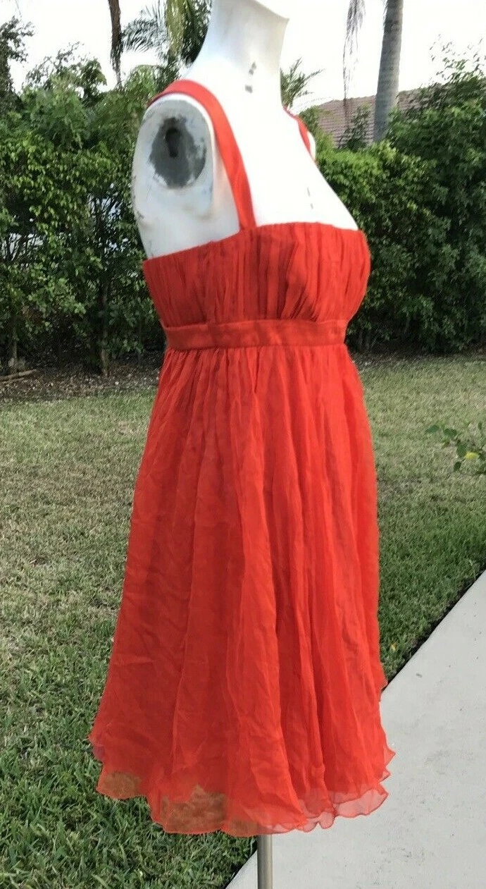 MINI ABITO FLUENTE VERSACE ARANCIONE SETA T DETTAGLIO SCHIENA TG 44 MADE IN ITALY