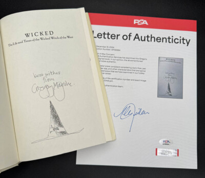 Gregory Maguire SIGNED Wicked HC 1st Ed Witch + Art SKETCH PSA Cert AUTOGRAPHED