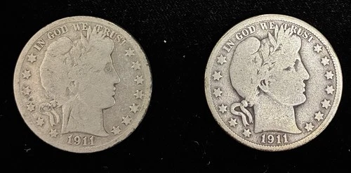 1911 Barber Half Dollar Silver Coins Set Of 2 Mint San Francisco  & Philadelphia