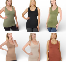 Women's Zenana Seamless Scoop Neck Tank Top Longline Stretch Camisole NWT