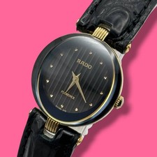 Reloj de cuarzo para dama Rado Florence 153.3695.2 esfera negra correa de cuero vintage