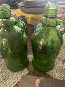 Vintage Mid Century Green Wine / Beer Home Brewing Glass Jugs