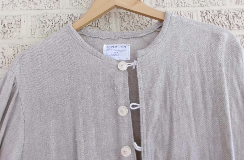 Camisa Larga Repro Colonial Hilo Botón Recreación Hilada en Casa Tweed Lino Medieval Foto 3 de 4