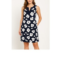 New York & Company Navy Blue White Floral Sleeveless Dress Womens Size S