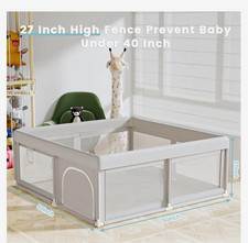 Gray Baby Play Yard Playpen, Mesh Sides, Infant/Toddler, 50"x50" 27"