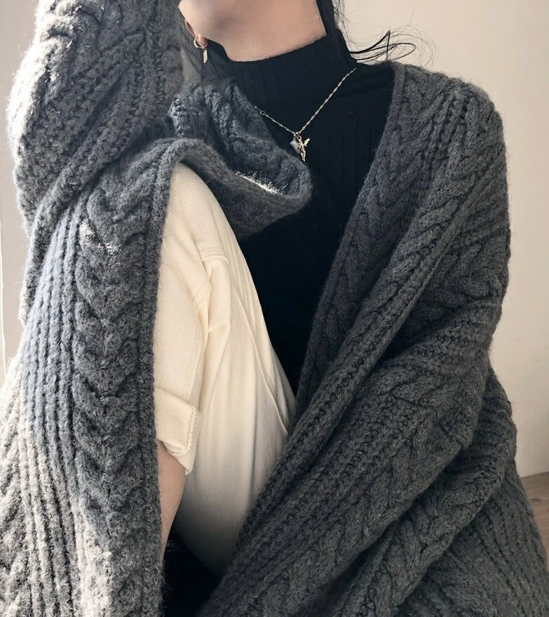 Long Knitted Cardigan Chunky Open Front Sweater Coat Winter Womens High quality - Image 2 of 4