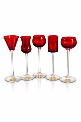 Cellini Italy Ruby Red Crystal Cordial Glasses 7  Hand Blown Set of 5 New