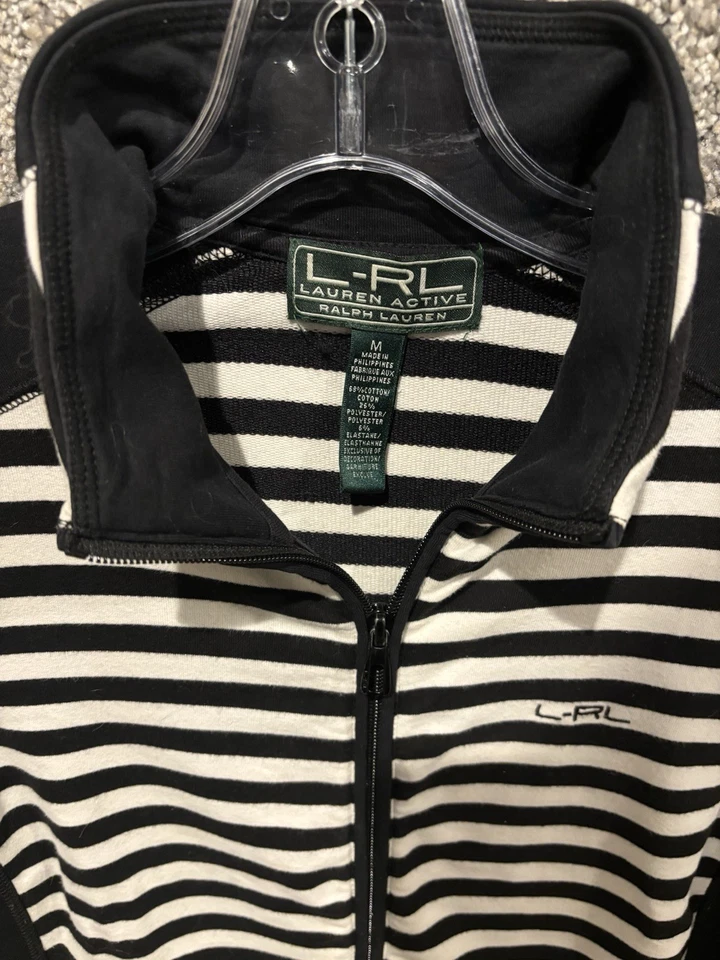 Chaqueta L-RL Lauren Active Ralph Lauren Cremallera Frontal Negra Blanca a Rayas Talla M Foto 2 de 4
