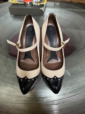 Marni Navy & Cream Maryjane Pointed Toe Block Heels