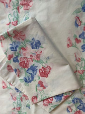 Vintage LAURA ASHLEY Queen Fitted Sheet Pillowcases Red Blue Cottagecore Floral