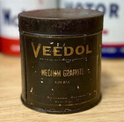 Rare Vintage Veedol Medium Graphite Grease Can 1lb Almost Empty