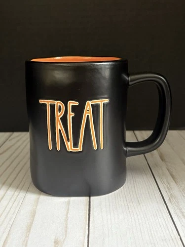 Vintage Magenta Big M Rae Dunn Trick Treat Black Halloween Coffee Mug  EUC