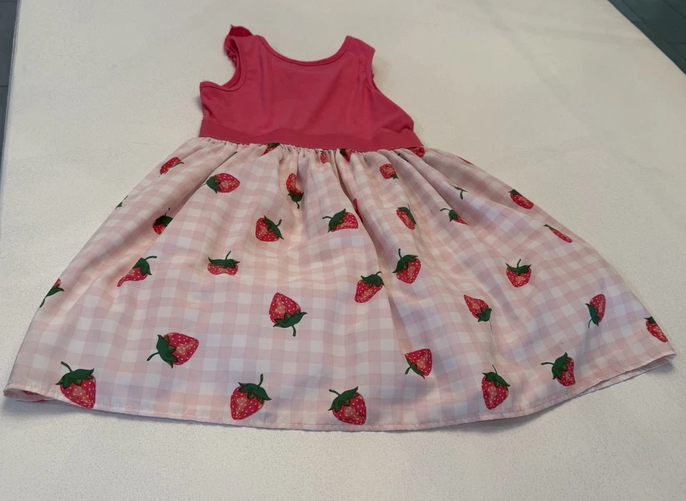 Vestido Max & Daisy Meninas Morango Tamanho 6X Rosa Top Cintura Império - Imagem 2 de 4