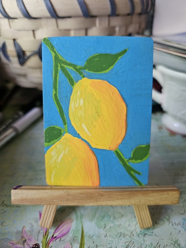 Aceo original painting lemons fruit whimsical by lemonflowersunshine