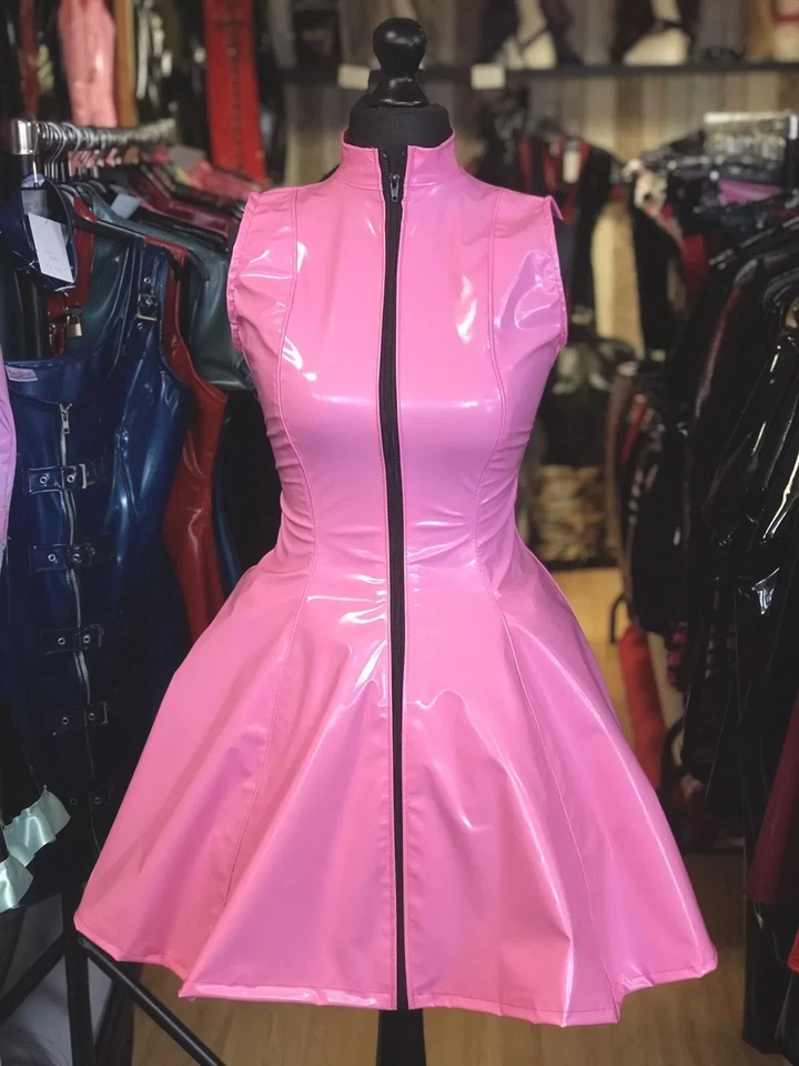 Misfitz sexy pink PVC sissy skater dress, two way zip. SIZE 22. TV CD Party Club - Image 4 of 4