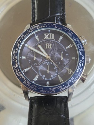River Island Quartz Watch Unisex Lage Face Black Leather Strap