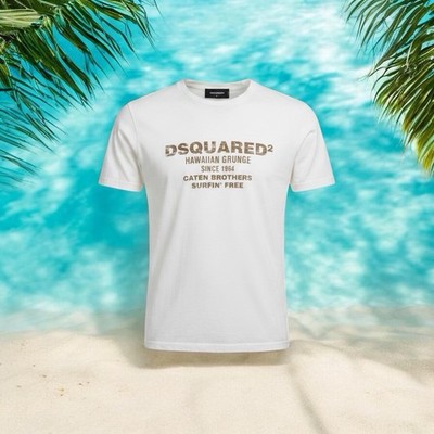 dsquared2 T-Shirt Hawaiian Grunge Men White Large MSRP $278