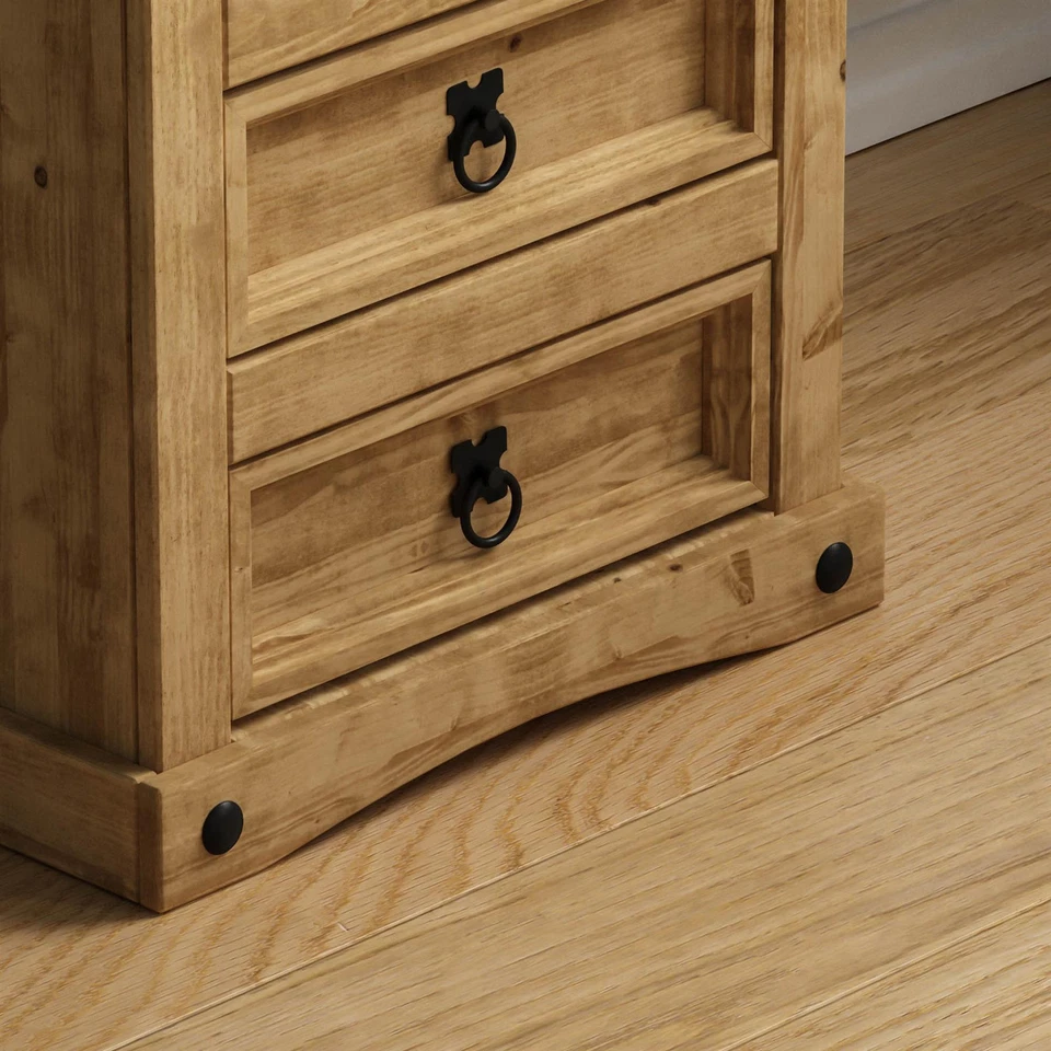 Corona 3 Drawer Bedside Chest Cabinet Table Mexican Solid Waxed Pine Bedroom - Image 4 of 4