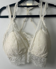 Aerie Women Bra L Ivory Bralette Wireless Lace Padded Adjustable Strappy E8