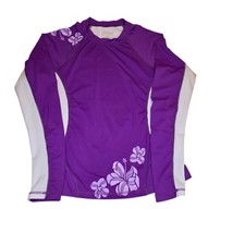Womens Athleta Rash Guard Swim Shirt Lg Sleeve Purple White Floral Print Sz S