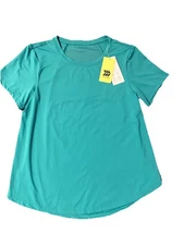 All in Motion Tee Top Womens Small Green Short Cap Sleeve Crew Neck Pullover NEW