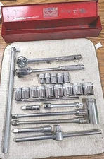  Indestro Super, 1/2" Drive SAE 26pc Socket Set Tool Box Ext Ratchets BB, Tools 