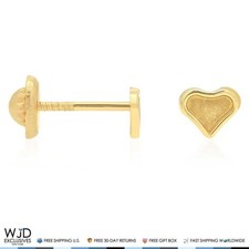 14K Yellow Gold Matte Heart Baby Screw Back Stud Kids Earrings