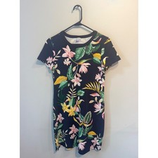 Old Navy Womens Tropical Floral Short Sleeve T-Shirt Dress Navy Blue Small