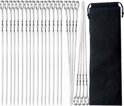 Edelstahl Grillspieße 30cm wiederverwendbar für BBQ, Fleisch, Gemüse,