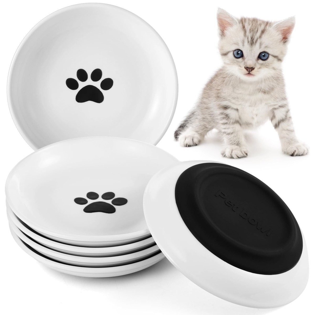 Ceramic Cat Bowls Packs, No Whisker Fatigue Wide Shallow Cat