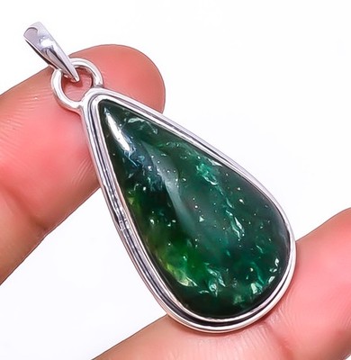 Green Aventurine 925 Sterling Silver Bali Pendant 1.76'' P8031843, Christmas Gift