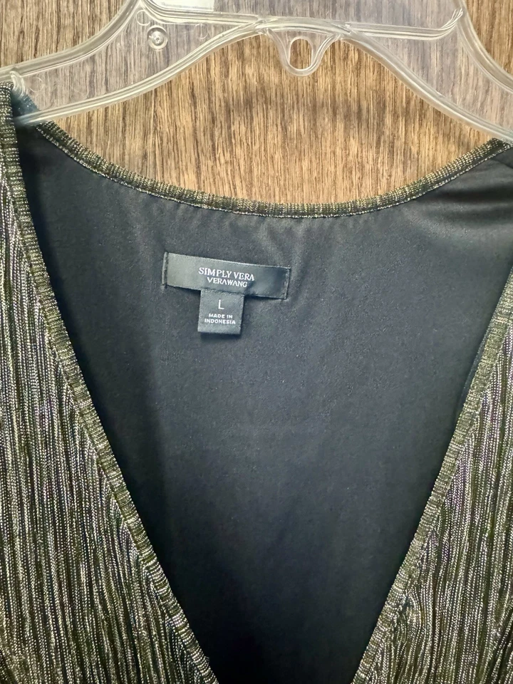 Vestido para mujer Simply Vera Vera Wang nudo cintura talla XL negro dorado metálico Foto 2 de 4