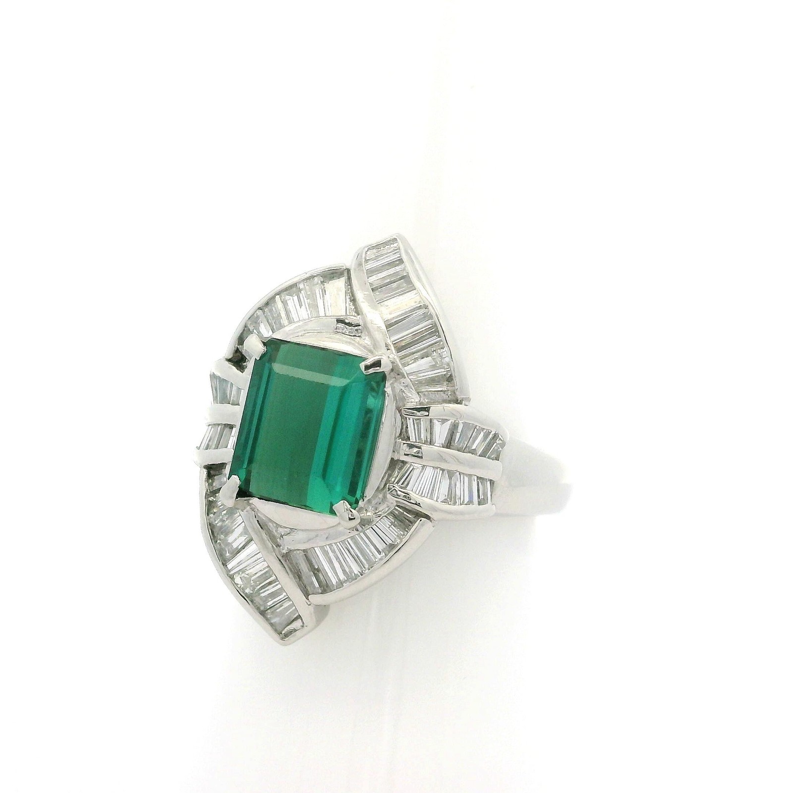 Solid Platinum 3.92ctw Rectangular Green Tourmali… - image 3