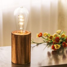 Lámpara de mesa a pilas madera luz nocturna decorativa cabecera decoración individual