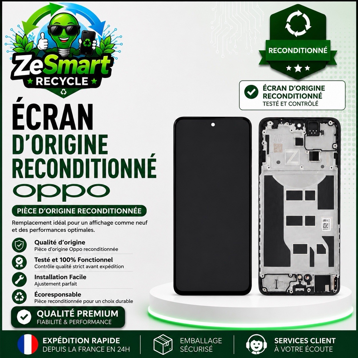 Ecran Origine Reconditionné Avec Chassis pour OPPO Reno12 F / FS 5G Noir