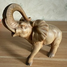 Heavyweight Elephant Ornament Carved Wood Effect Resin Statue 25cm Long Decor 