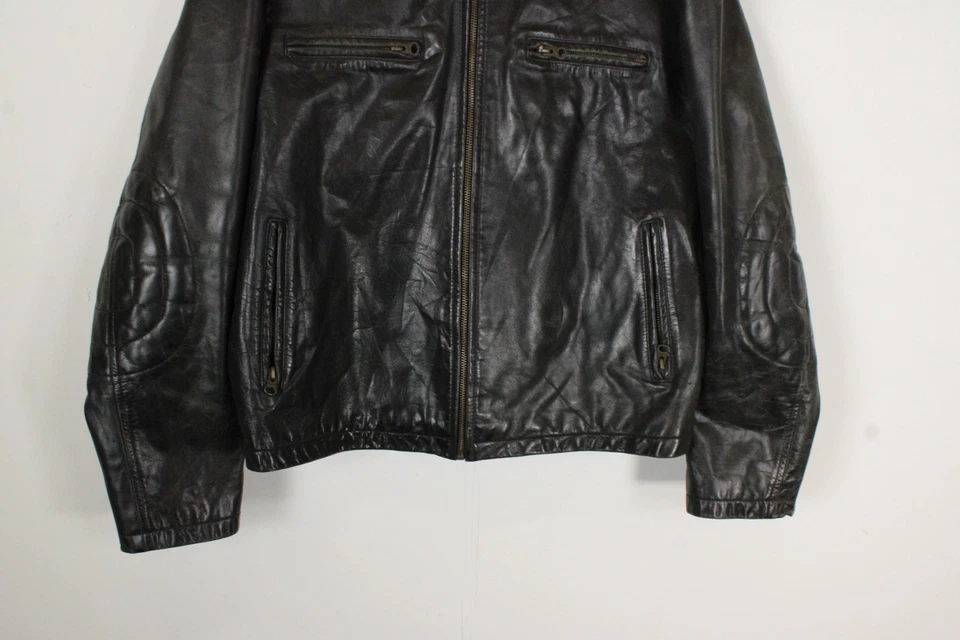 Marlboro Classics Leather biker Jacket Large Black Lined Moto Cafe 90s Vintage - Image 3 of 4