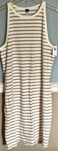 NEW Old Navy Fitted Rib-Knit Tan striped sleeveless Mini Dress Women’s 16 XL NWT - Afbeelding 10 van 12