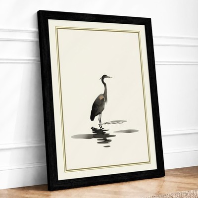 Watvogel allein Japandi gerahmter Wandkunstdruck Wohndeko fertig zum Aufhängen