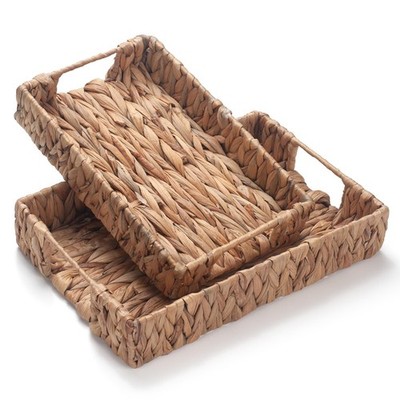 Water Hyacinth Rectangular Serving Tray for Coffee Table Natural Storage Bask...
