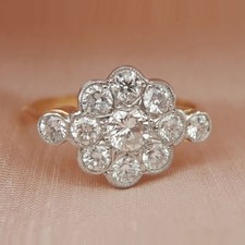 1.2 Ct Round Diamond Cluster Engagement Wedding Ring 14K Yellow Gold Finish
