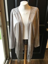 New Last One Chico's Gray Faux Suede Fringe Duster Jacket Sz 3 Xl 16 18 Nwt Grey