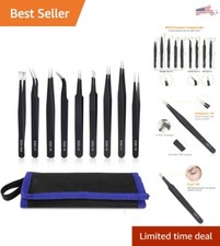 Stainless Steel Tweezers for Electronics, Soldering, Jewelry - 9PCS Set