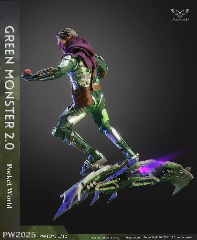 Figura de acción masculina coleccionable modelo PWTOYS PW2025 1/12 Norman Green Goblin 6" Foto 4 de 4