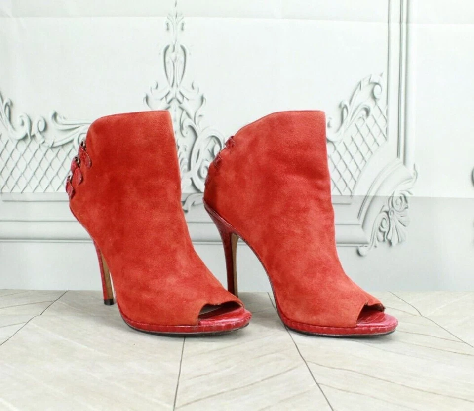 Michael Kors Women's Red Suede Peep Toe Platform Heels Fashion Boots Size 6 M - Image 3 of 4