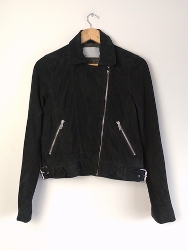 Oasis Genuine Goat Suede Black Full Zip Biker Flight Jacket - Women's Medium - Picture 9 of 11