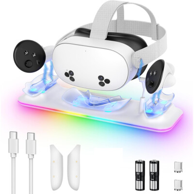 PD 18W Powerful Magnetic Charging Dock for Meta Quest 3s Adjustable RGB Lights
