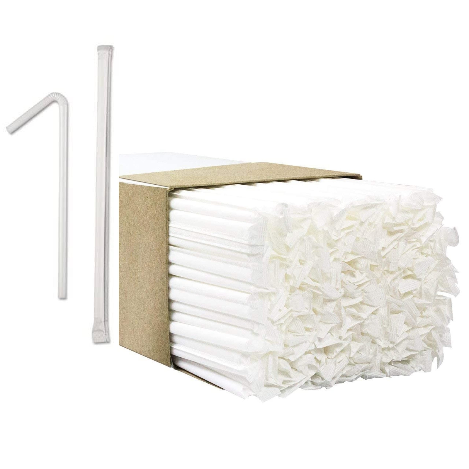 Flexible Wrapped Jumbo Clear Straws. 800 Count (2-400ct packs) of Straws Indi...
